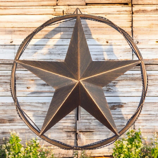 Metal Barn Star Wall Decor Twisted Wire Accents And Brushed Copper Finish