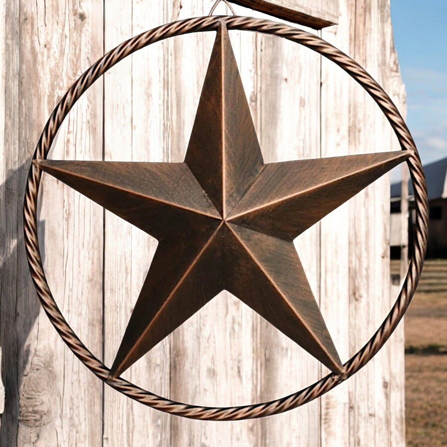 Handmade Rustic Bronze Copper Barn Metal Star with Twisted Rope Ring Western Home Decor Ready to Hang