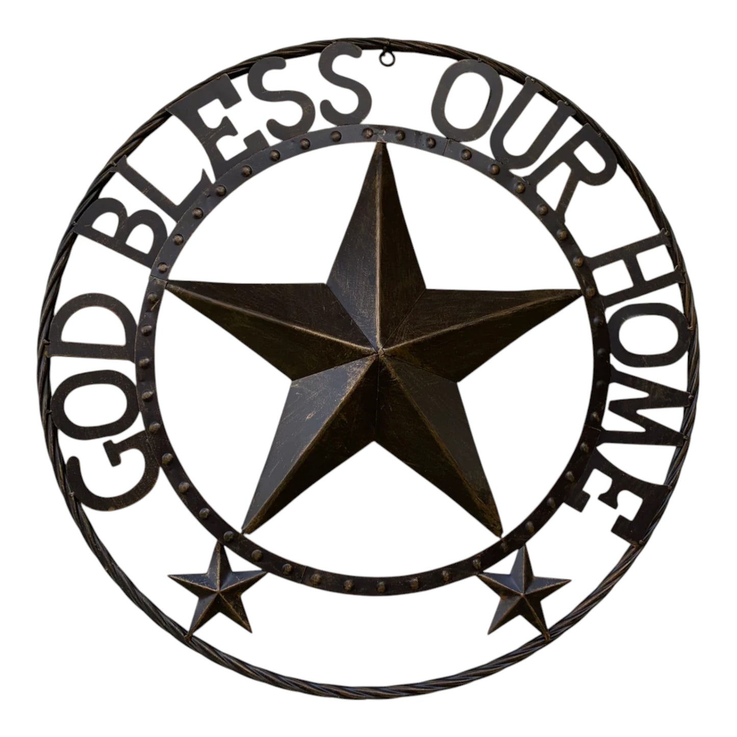 God Bless Our Home with Studs 24 inch Round Metal Sign with Stud Accents