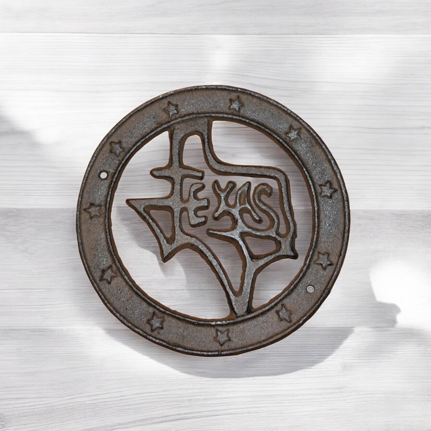 Round Cast Iron Texas Plaque - Lone Star State Wall Decor