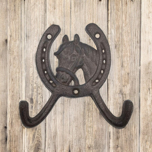 Rustic Cast Iron Horse Head Hook - Equestrian Wall Accent