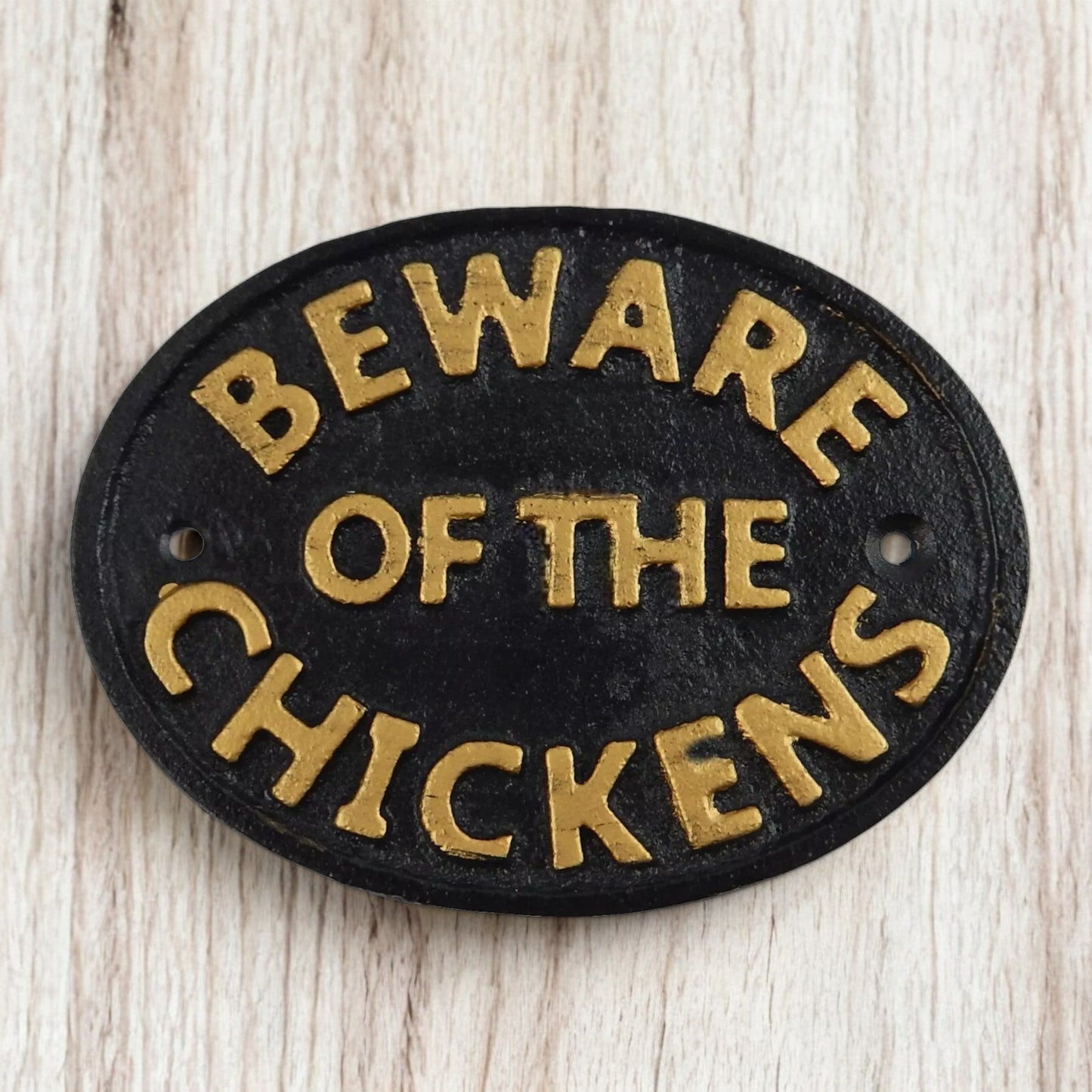 Fun Cast Iron Plaque: Beware Of The Chickens - Quirky Farm Decor