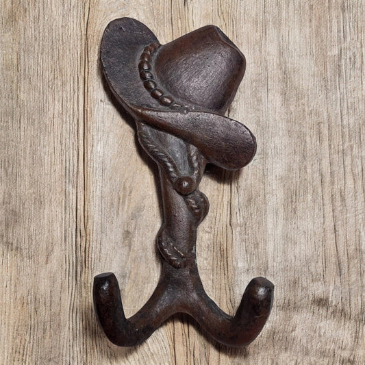 Playful Cast Iron Hat with Hooks - Country Western Wall Rack