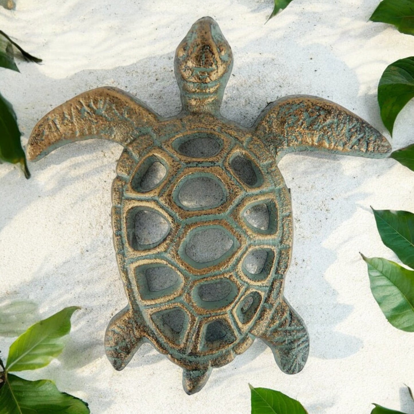 Whimsical Cast Iron Turtle Figurine – Antique Bronze Coastal Decor Accent