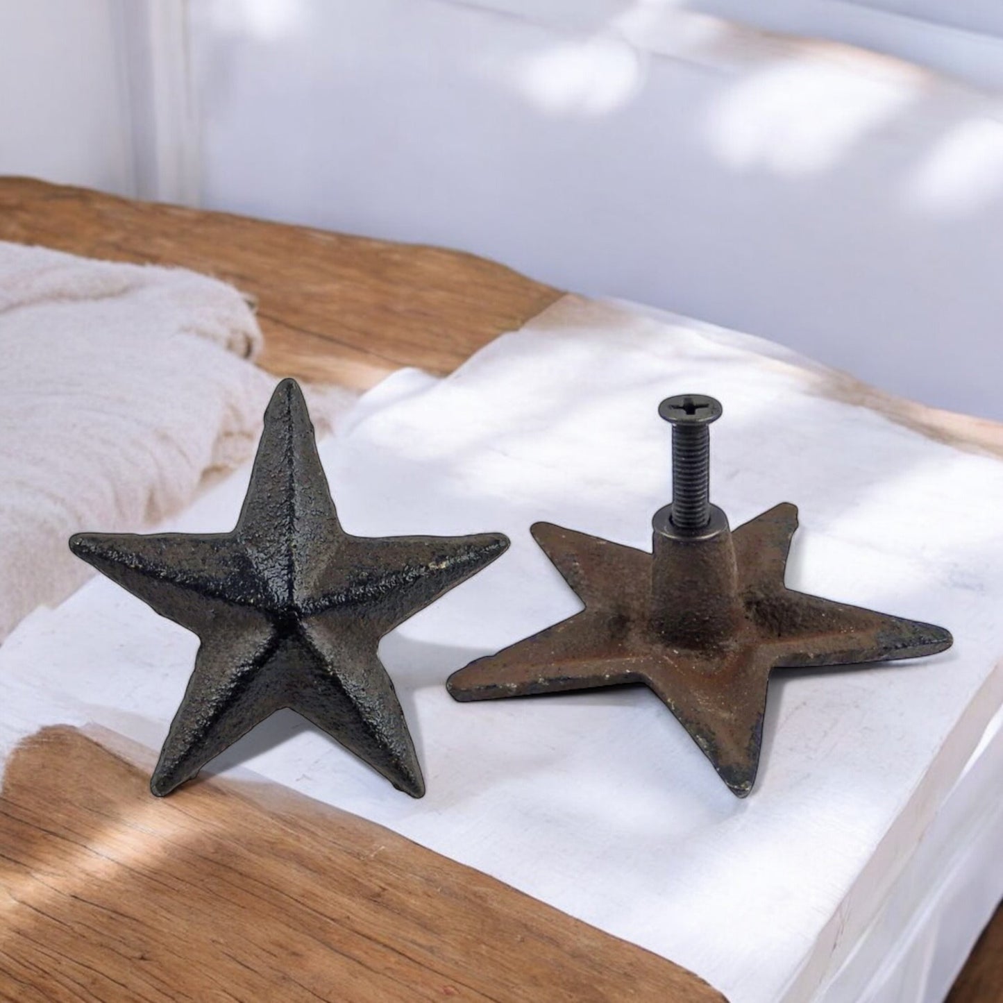 Rustic Cast Iron Star Knob – Farmhouse Cabinet & Drawer Pull (Set of 6)