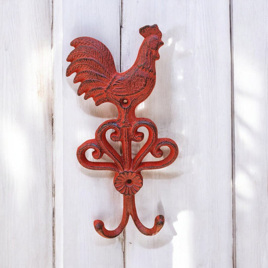 Red Cast Iron Rooster Hook – Colorful Country Kitchen Accent