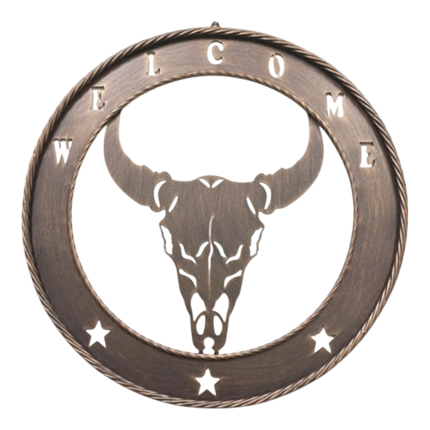 Longhorn Welcome 23 inch Laser Cut Metal Wall Sign with Cow Skull and Welcome