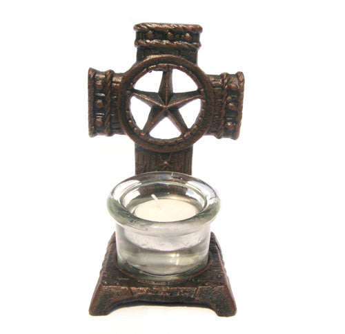 CAST IRON STAR CROSS CANDLE HOLDER ST07-6329B