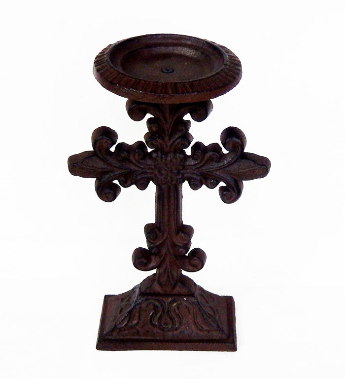 CAST IRON CROSS CANDLE HOLDER ST07-6338