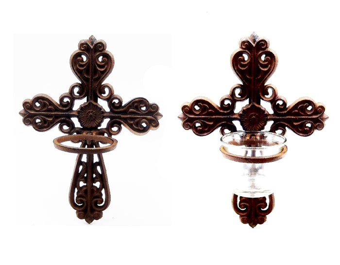 CAST IRON CROSS CANDLE HOLDER ST07-6346