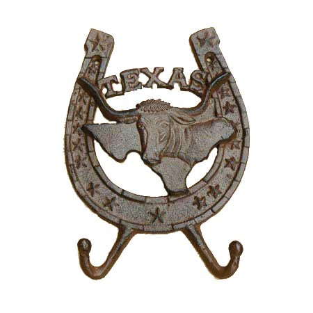 CAST IRON TEXAS MAP, LONGHORN & HORSE SHOE HOOK ST14-6123