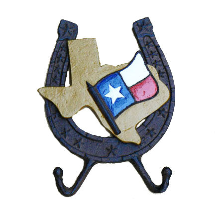 CAST IRON TEXAS MAP & HORSE SHOE HOOK ST14-6124