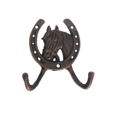 CAST IRON HORSE HEAD & HORSE SHOE HOOK ST14-6150A