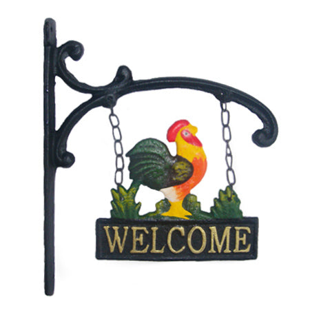 COLOR PRINTING CAST IRON ROOSTER WELCOME SIGN ST19-1110