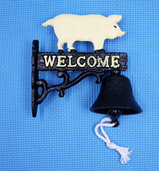 PAINTED CAST IRON PIG & WELCOME DOORBELL ST24-6146