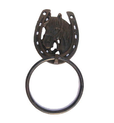 CAST IRON HORSEHEAD & HORSESHOE TOWEL RING ST27-6001C