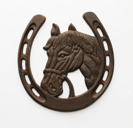 CAST IRON HORSEHEAD & HORSESHOE STEPPING STONE ST33-6031