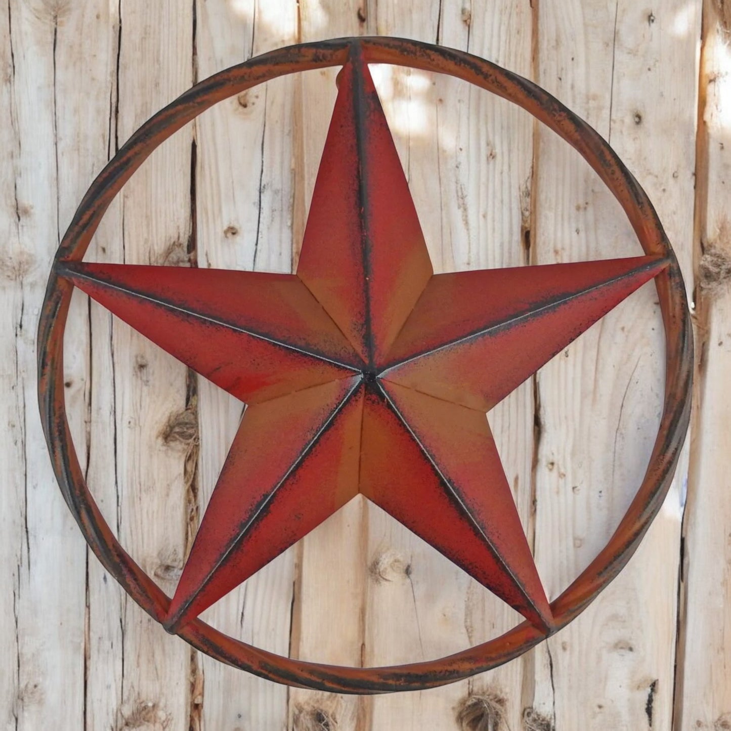 Metal Red Rustic Star Decor with Weathered Finish