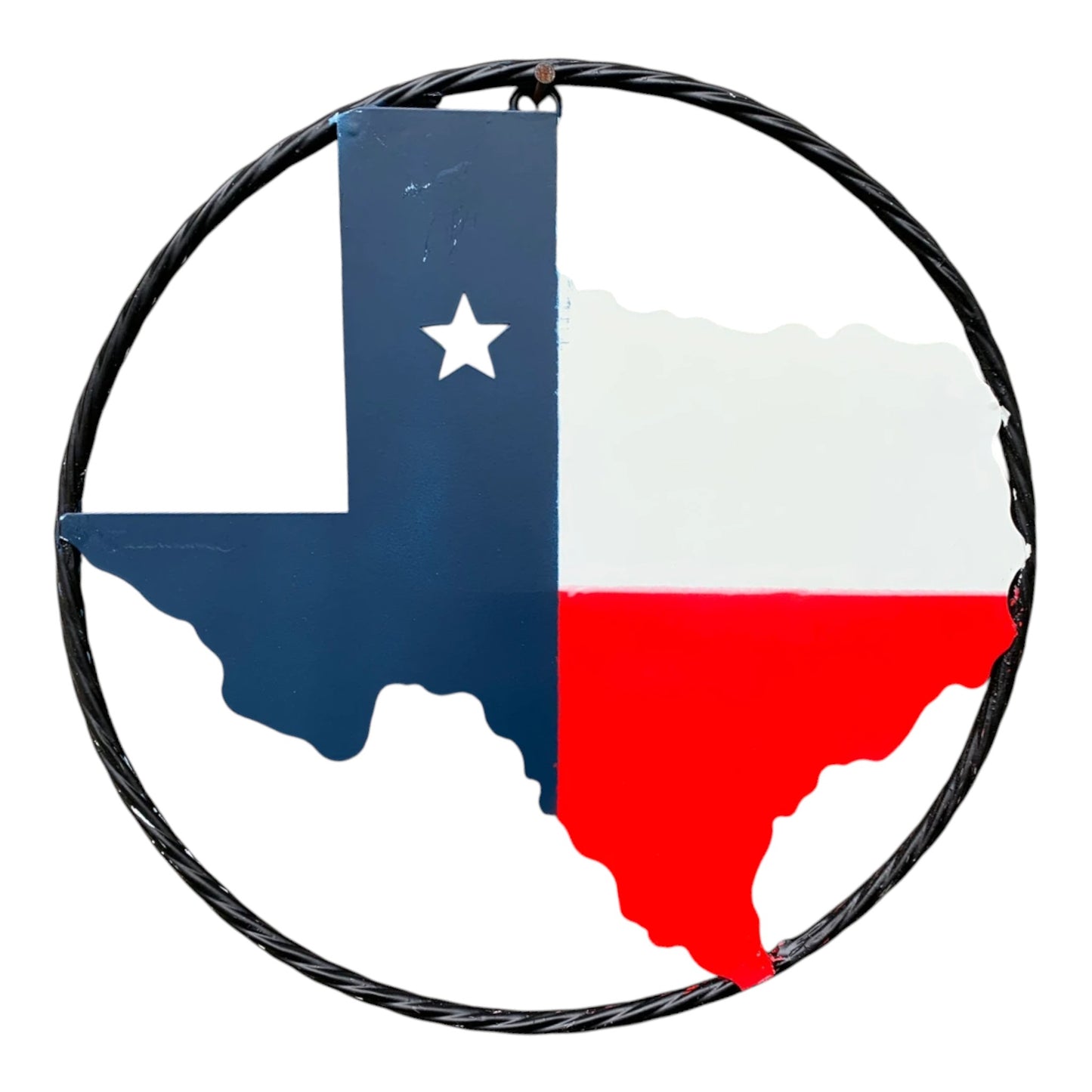 Texas Map Metal Sign with Rope Ring Patriotic Red White and Blue Decor